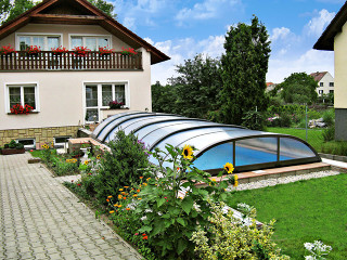 Swimming pool enclosure ELEGANT can also be used on public pools