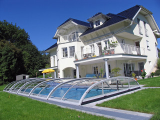 Pool cover ELEGANT with silver frames matches to a house color