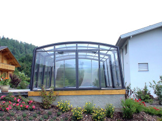 Fully opened pool enclosure VENEZIA - woodlike imitation