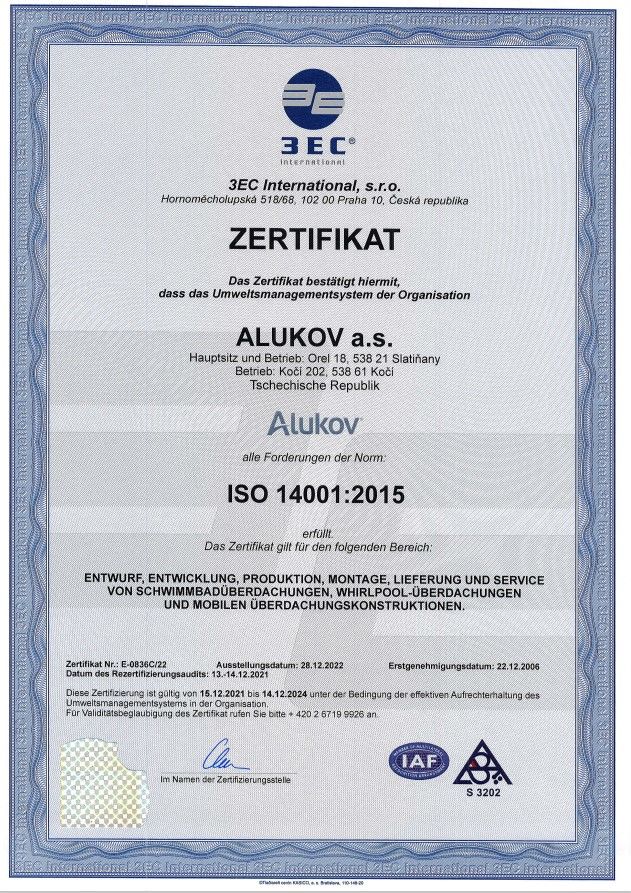 ISO 14001-Zertifikat für Alukov