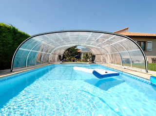 Wood-like imitation look of swimming pool enclosure OLYMPIC
