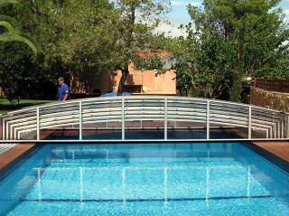 Silver frame of inground pool enclosure VIVA