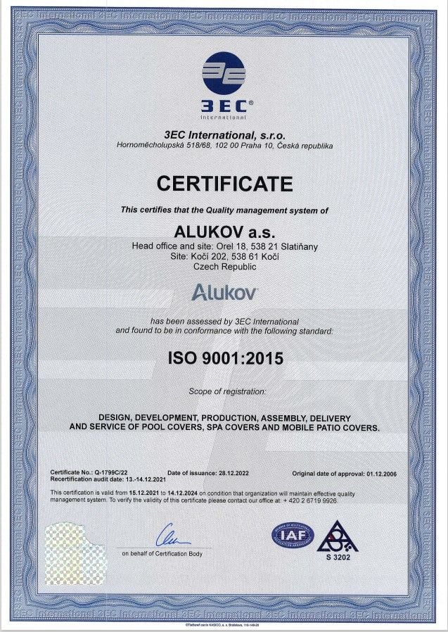 ISO 9001 certificate for Alukov