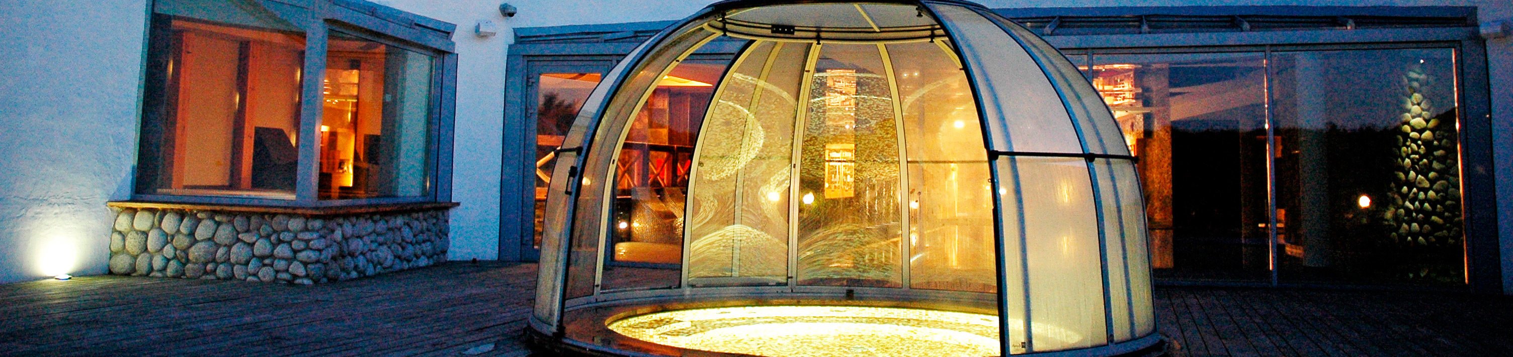 Opened retractable hot tub enclosure Spa Dome Orlando