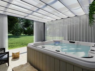 Pergola SPA with the effective shading system