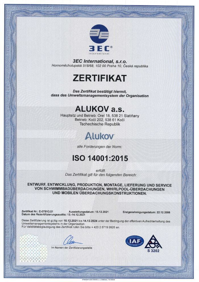 ISO 14001-Zertifikat für Alukov