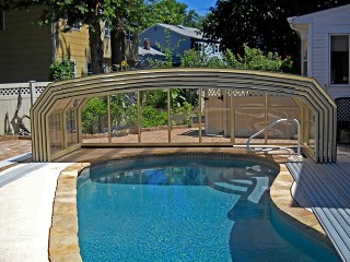 Fully retracted pool enclosure Oceanic high with beige finish