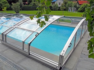 Retractable swimming pool enclosure Imperia in silver color
