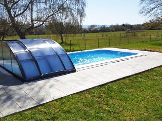 Azure pool enclosure partly open