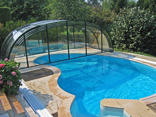 Enormous inner space of pool enclosure LAGUNA by Alukov