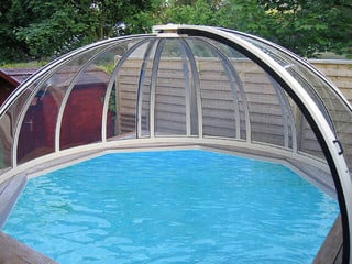 Openable pool cover ORIENT - woodlike imitation