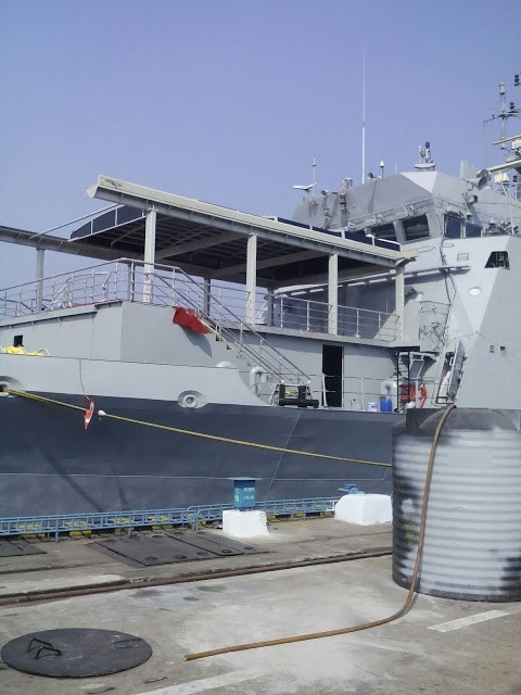 Roof enclosure on navy ship in India in harbour Roof enclosure on navy ship in India in harbour
