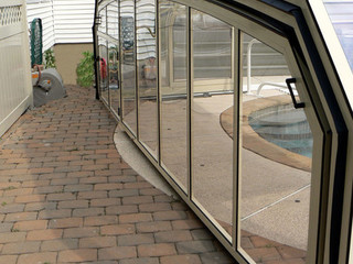 Detail of front facing segment of swimming pool enclosure OCEANIC