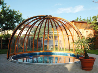 Inground pool enclosure ORIENT with wood-like finish