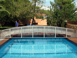 Silver frame of inground pool enclosure VIVA