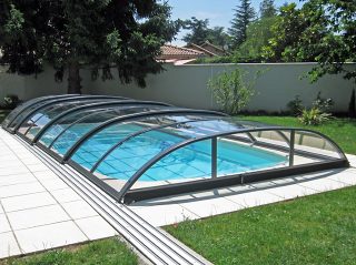 Acoperire piscina AZURE Flat Compact cu prelungire sina