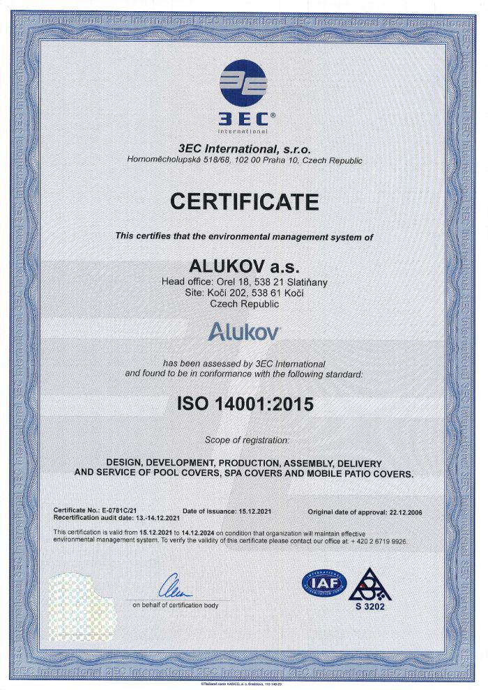 ISO 14001 certificate for Alukov