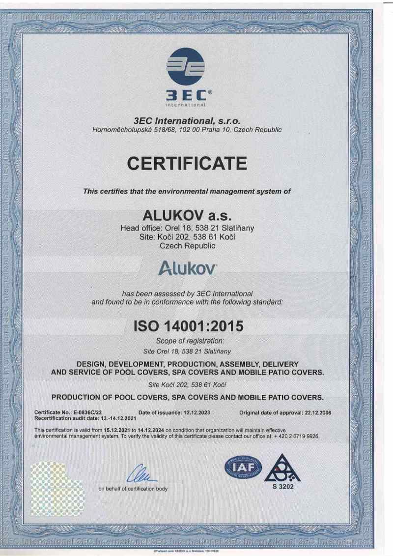 The ISO 14001 certificate