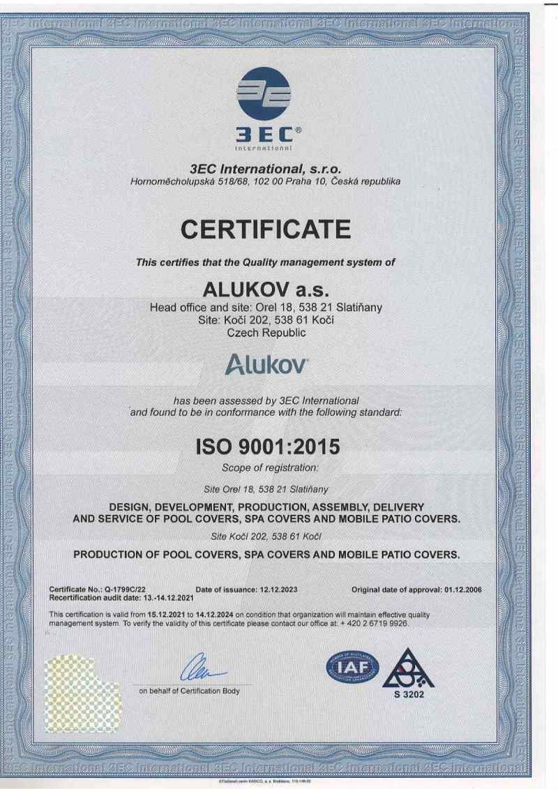 The ISO 9001 certificate