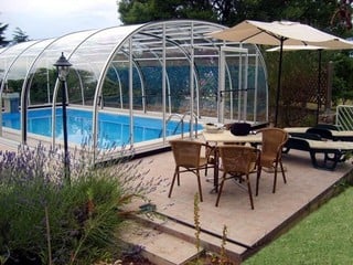 Pool enclosure LAGUNA with transparent polycarbonate panels looks great
