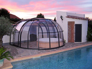 Dark frames used on hot tub enclosure OASIS