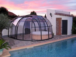 Hot tub enclosure Oasis in the sunset