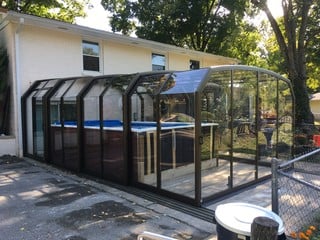 New installation of pool enclosure Oceanic High over outdoor pool