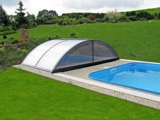 Opened retractable pool enclosure Azure