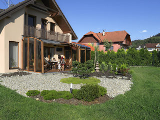 Veranda enclosure CORSO Premium in wood-like imitation color