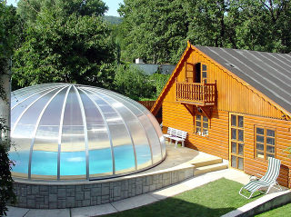 Oval pool enclosure ORIENT over round pool - silver