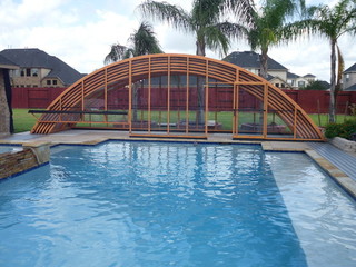 Pool enclosure UNIVERSE - nice round shape for your pool in wood-like finish